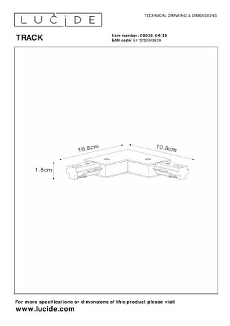 Lucide TRACK L-konektor - 1-okruhový systém osvetlenia koľaje - pravý - čierny (predĺženie)